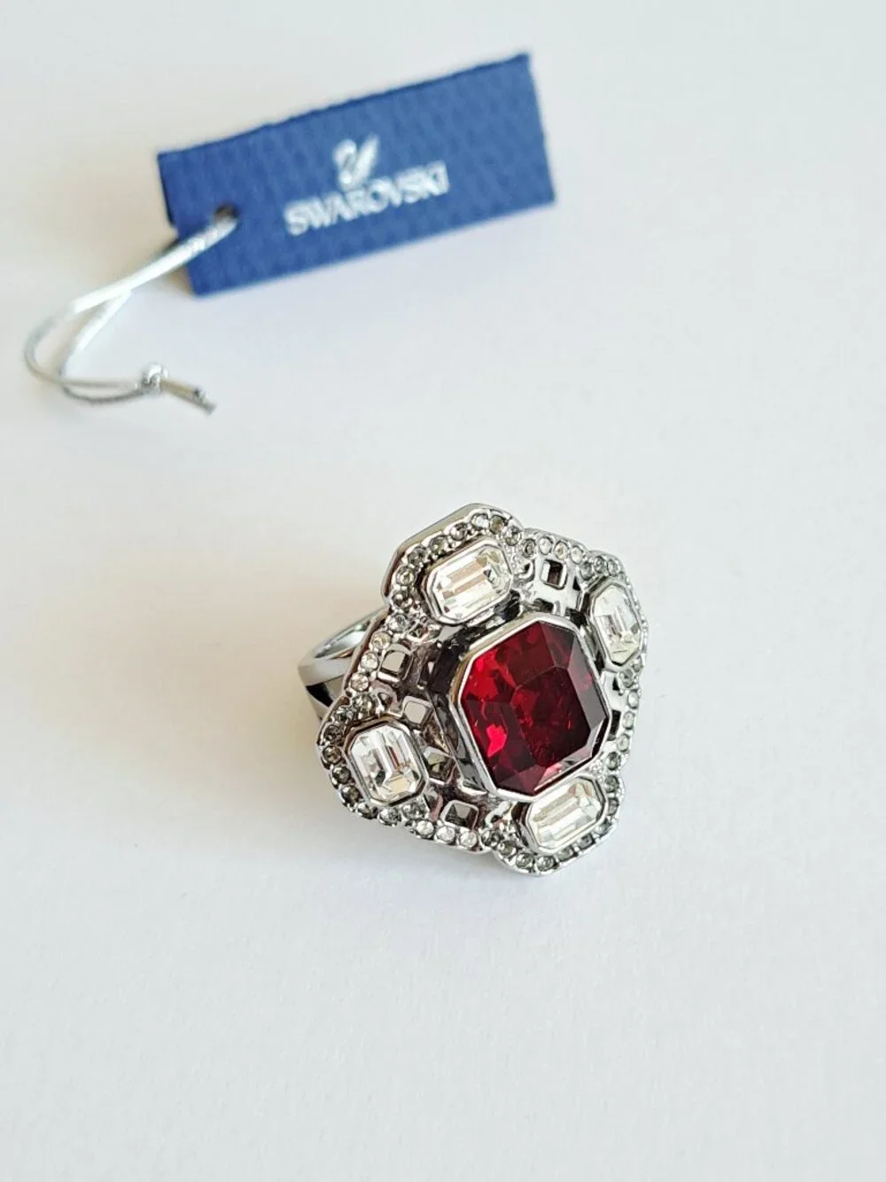 NEW Vintage Swarovski Sheila Ruby Red Ring Signed Size 6.5 - Picture 6 of 14